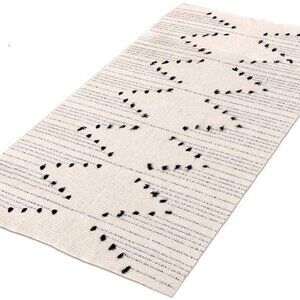 3' x 5' Bohemian White and BlackArea Rug, Moroccan Cotton Woven Throw Rugs Carpe